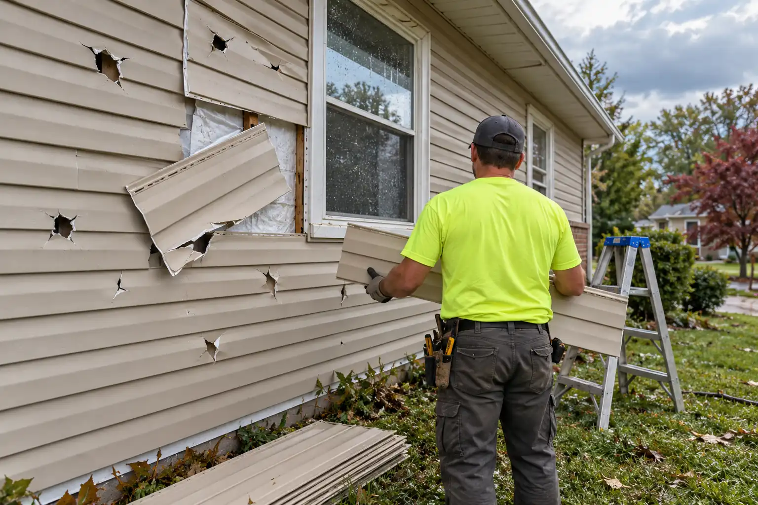 Storm damaged vinyl siding repair Davenport IA